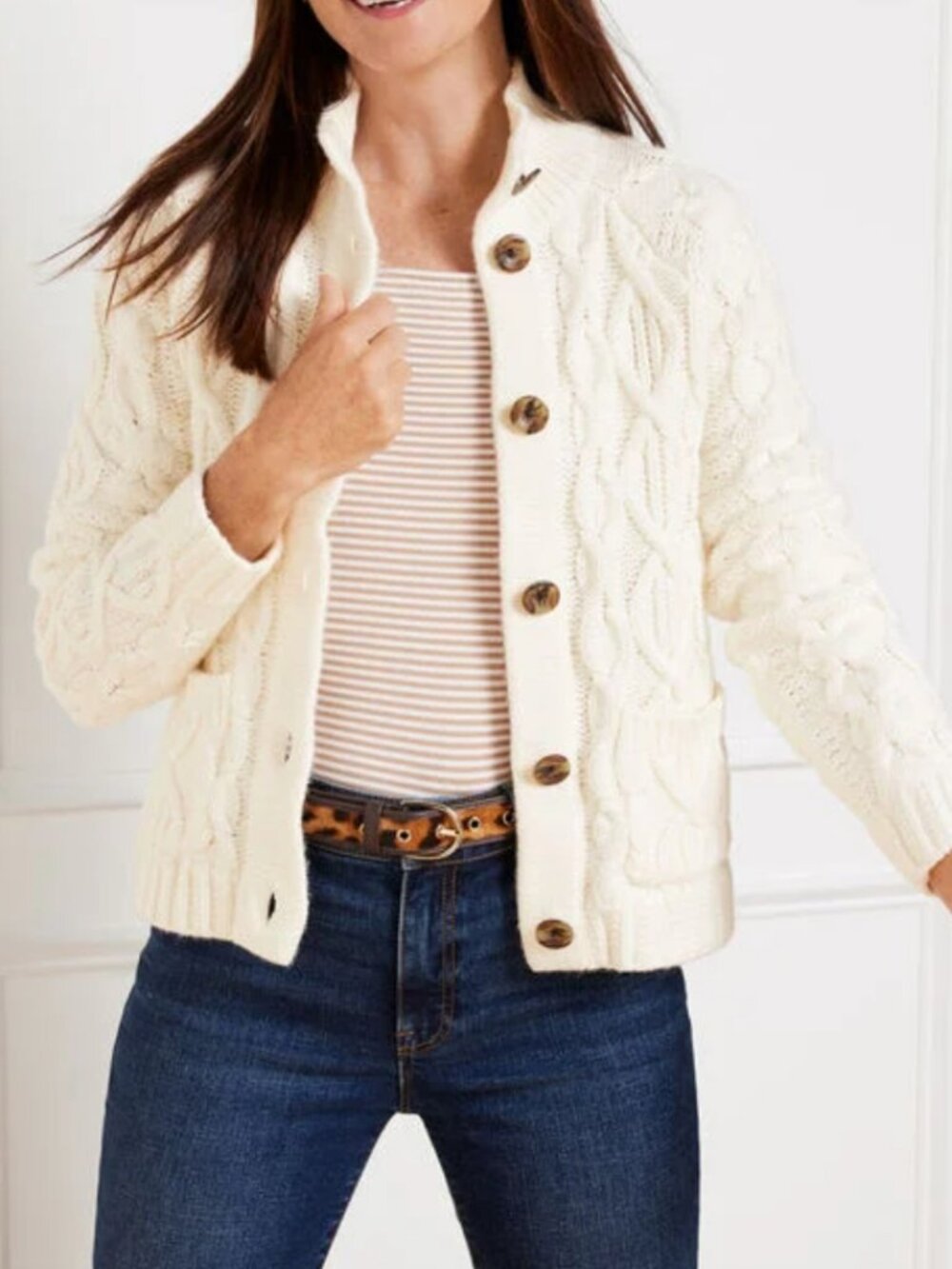 Talbots Cable Knit Mockneck Cardigan SMALL PETITE